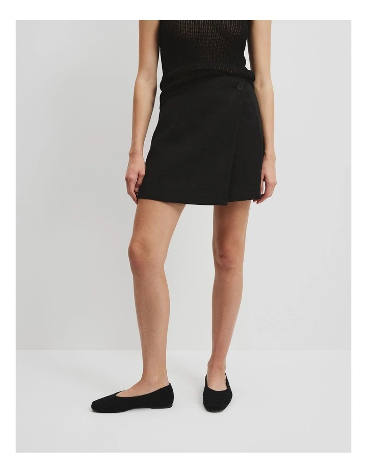 Organically Grown Linen Wrap Mini Skirt in Black image 2