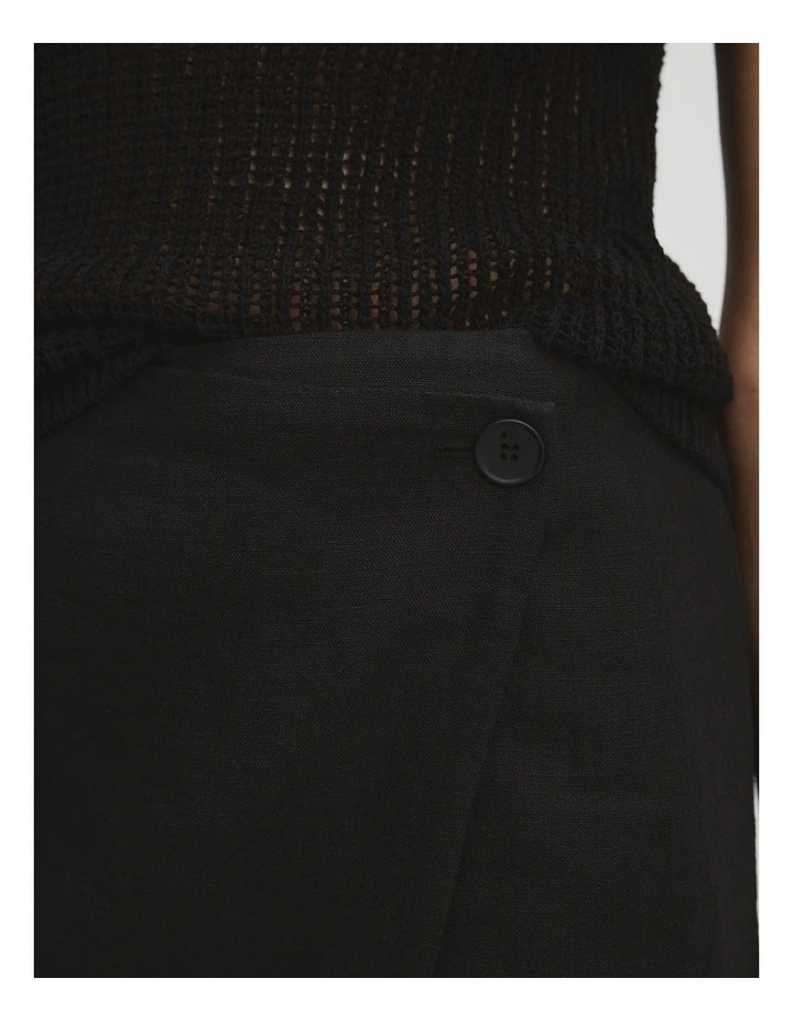 Organically Grown Linen Wrap Mini Skirt in Black image 4
