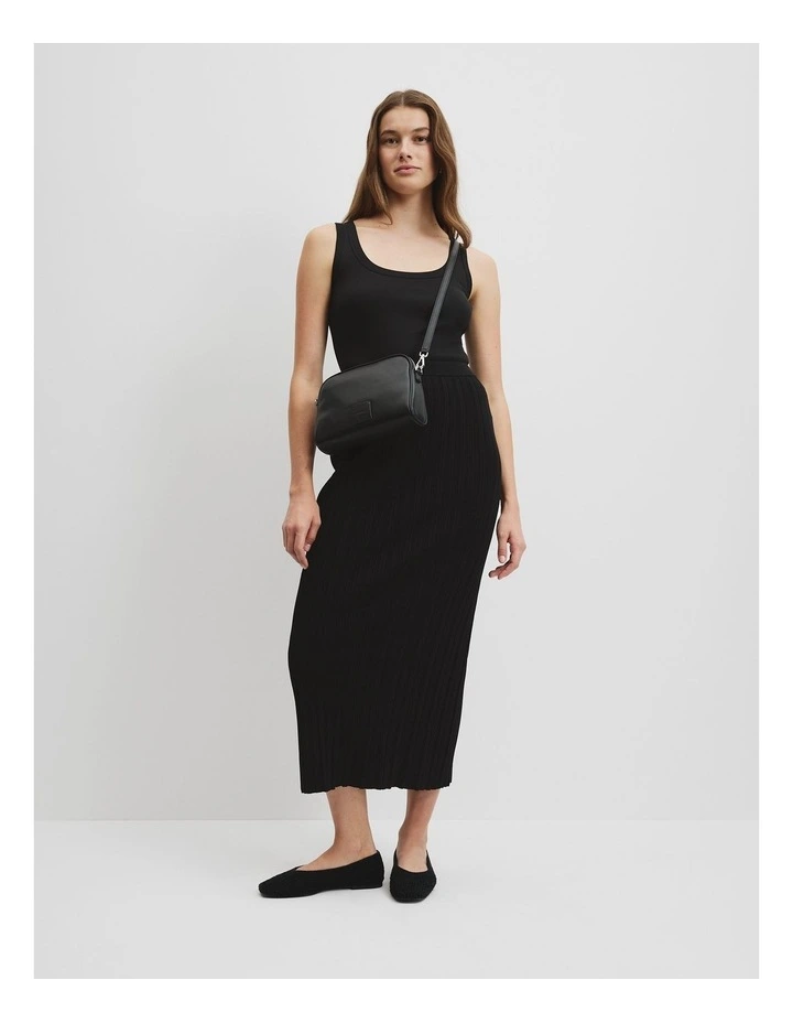 Plisse Rib Knit Skirt in Black image 1