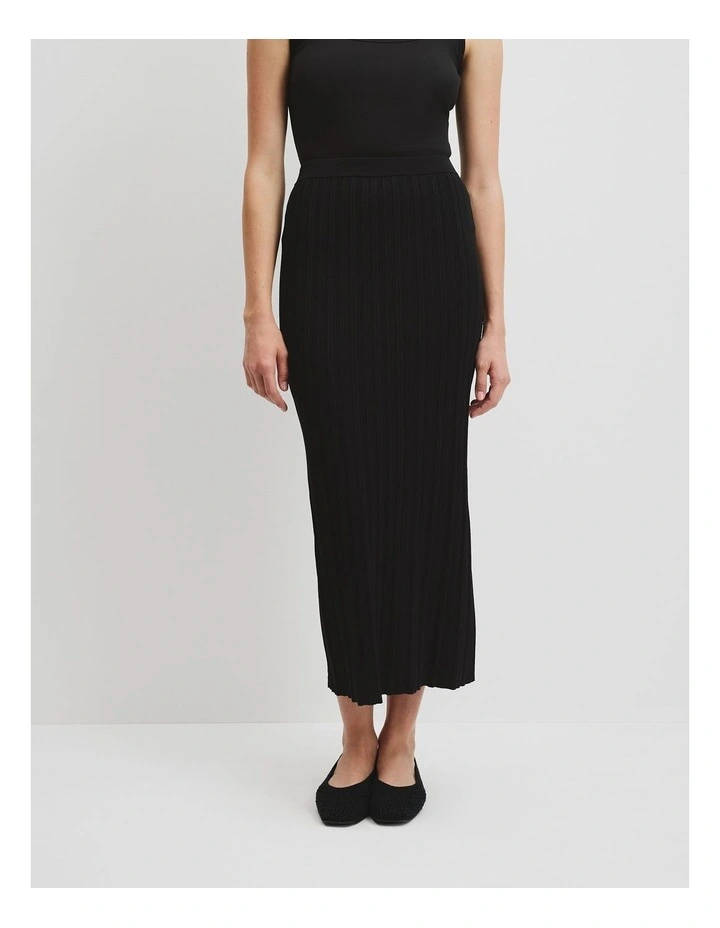 Plisse Rib Knit Skirt in Black image 2