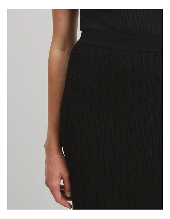 Plisse Rib Knit Skirt in Black image 3
