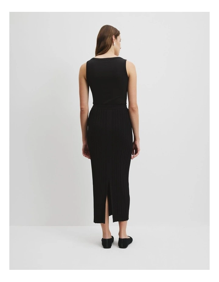 Plisse Rib Knit Skirt in Black image 4