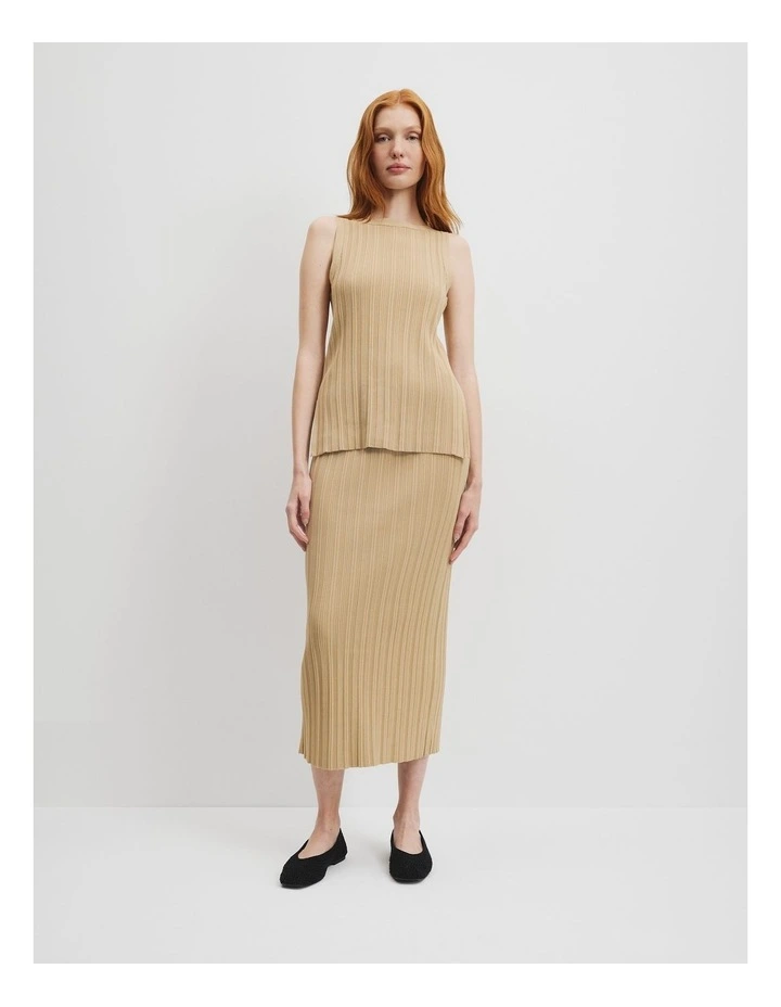 Plisse Rib Knit Skirt in Wheat image 1