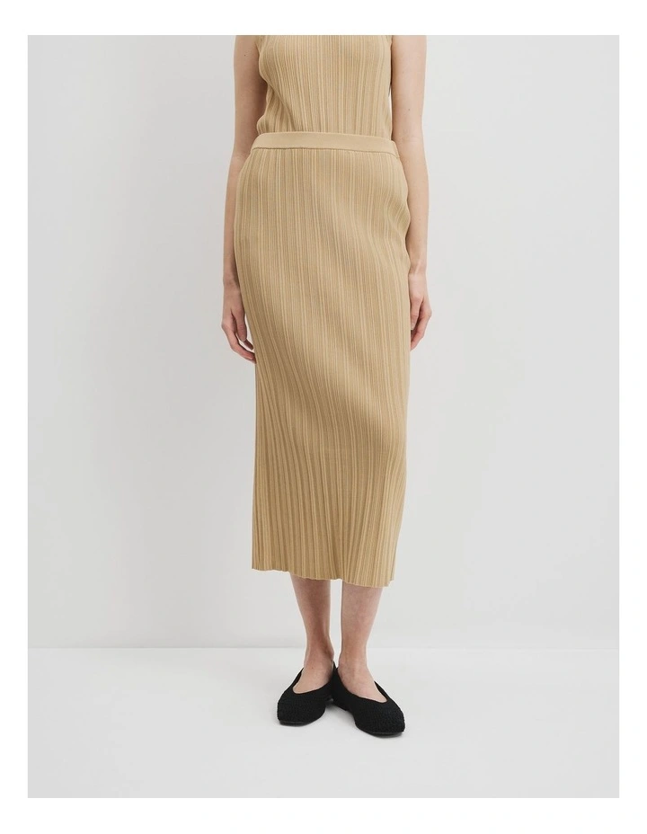 Plisse Rib Knit Skirt in Wheat image 2