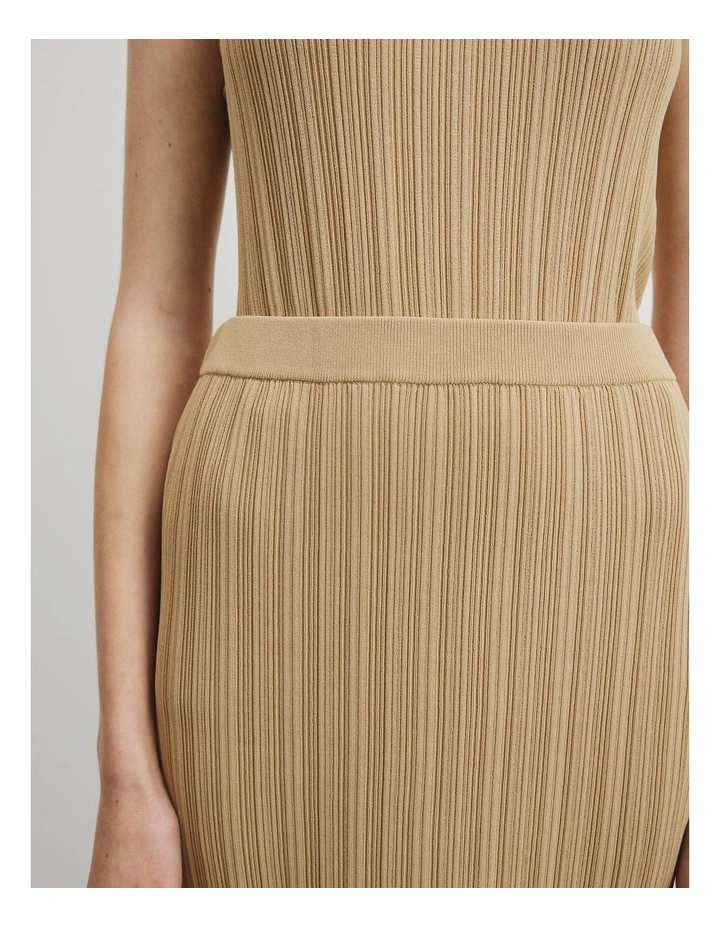 Plisse Rib Knit Skirt in Wheat image 3