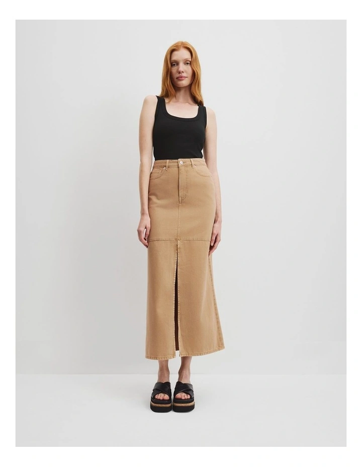 Denim Maxi Skirt in Wheat image 1