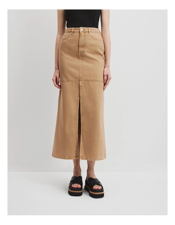 Denim Maxi Skirt in Wheat image 2