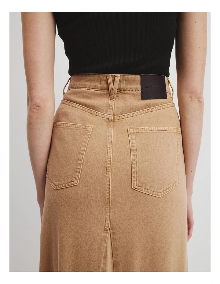 Denim Maxi Skirt in Wheat image 3