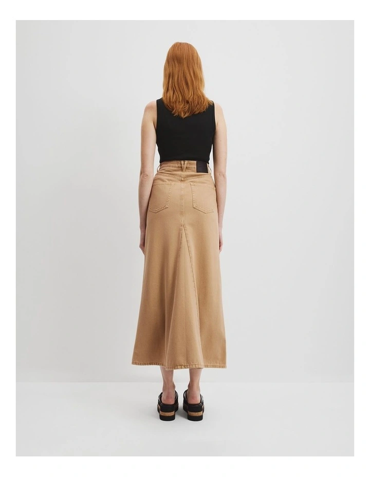Denim Maxi Skirt in Wheat image 4