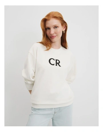Australian Cotton Cr Logo Sweat in Ecru