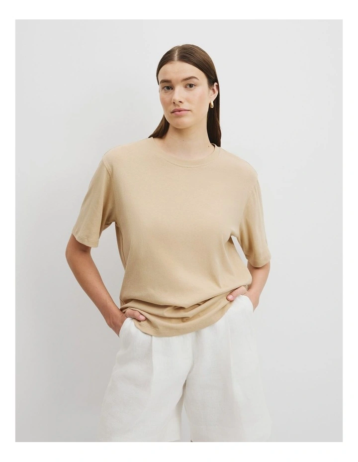 Australian Cotton Short Sleeve Relaxed T-Shirt in Wheat image 3