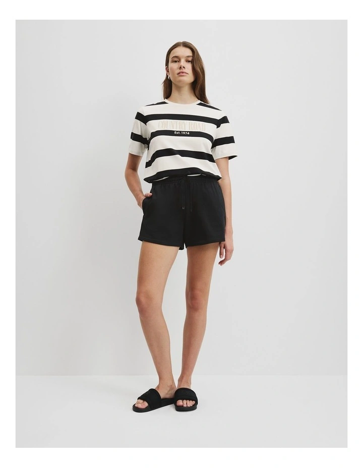 Australian Cotton Stripe Heritage Embroidered T-Shirt in Black Stripe image 3