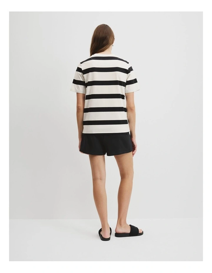 Australian Cotton Stripe Heritage Embroidered T-Shirt in Black Stripe image 4