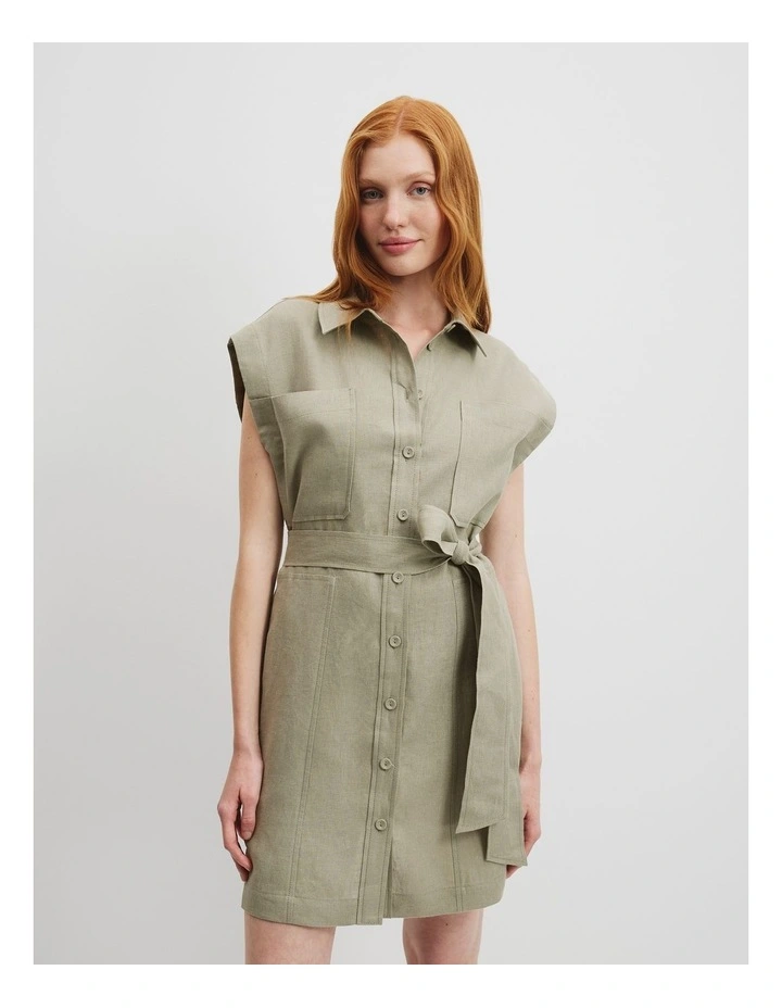country road green linen dress La Ligne Anais Tiered Maxi Dress Olive Linen-Blend Size Small – Celebrity  Owned main image 0