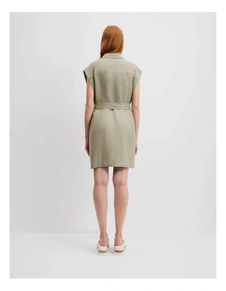 Organically Grown Linen Pocket Detail Dress in Army image 4