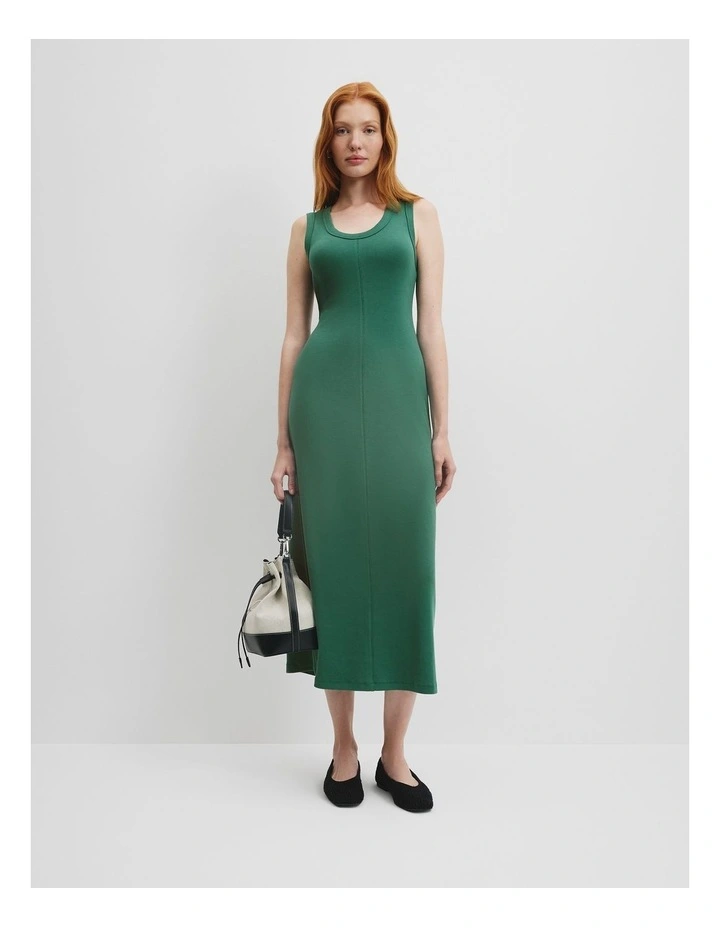 Australian Cotton Blend Rib Scoop Dress in Jungle image 1