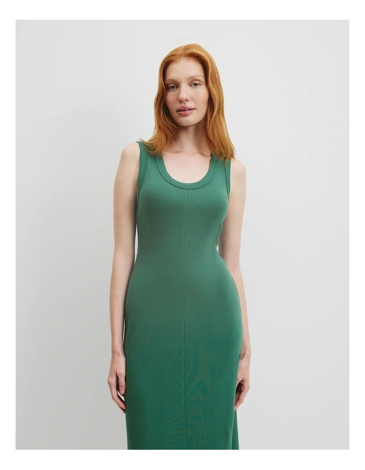 Australian Cotton Blend Rib Scoop Dress in Jungle image 2