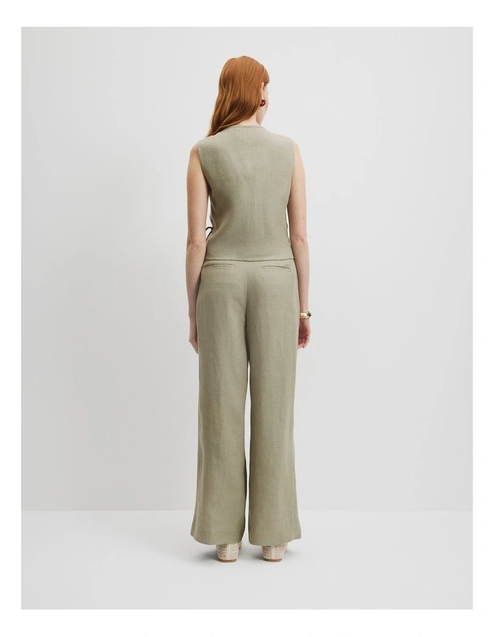 Organically Grown Linen Wrap Vest Top in Army image 4