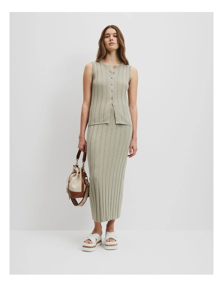 Organically Grown Cotton Linen Button Front Tank in Army image 1