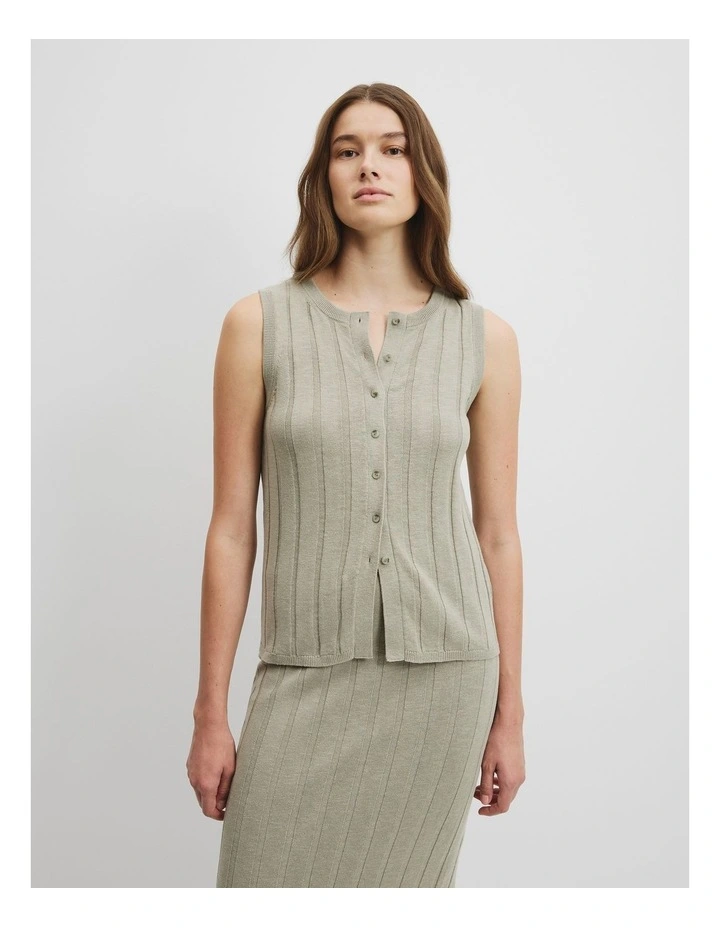 Organically Grown Cotton Linen Button Front Tank in Army image 2