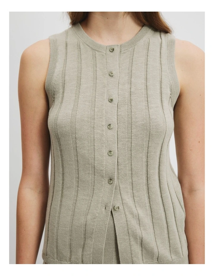 Organically Grown Cotton Linen Button Front Tank in Army image 3