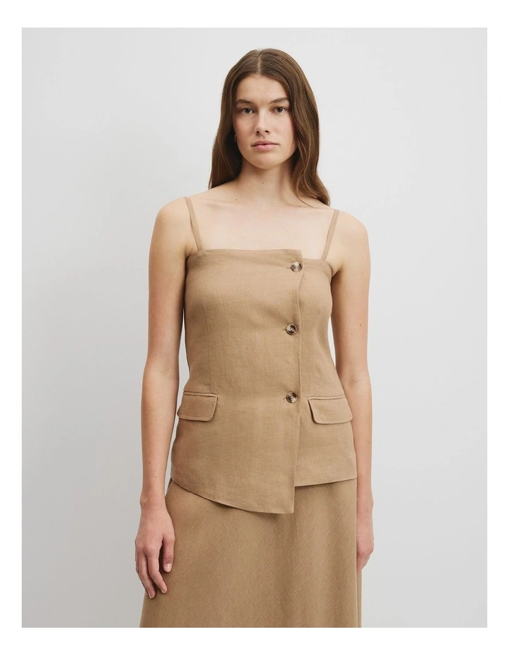 Organically Grown Linen Asymmetrical Cami in Chai image 3