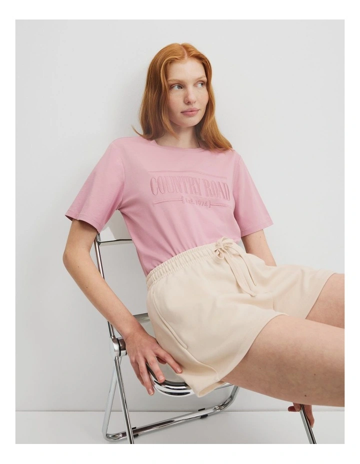 Australian Cotton Heritage Embroidered T-Shirt in Musk image 1