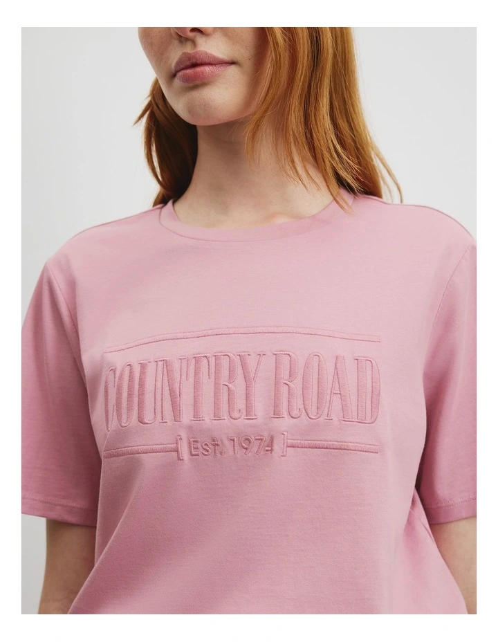 Australian Cotton Heritage Embroidered T-Shirt in Musk image 3