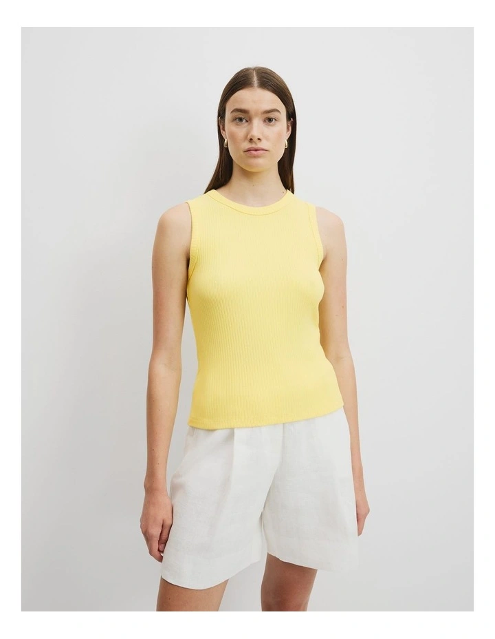 Australian Cotton Blend High Neck Rib Tank in Daisy image 1