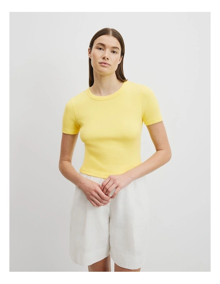 Australian Cotton Blend Crop Rib T-Shirt in Daisy image 1