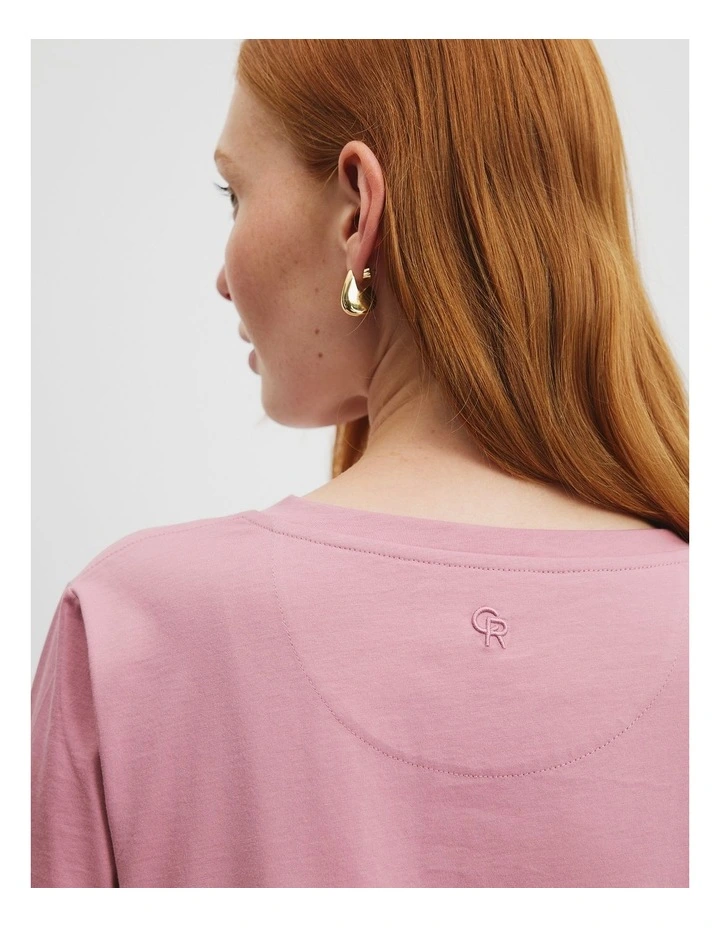 Australian Cotton Short Sleeve V-Neck Relaxed T-Shirt in Musk image 2