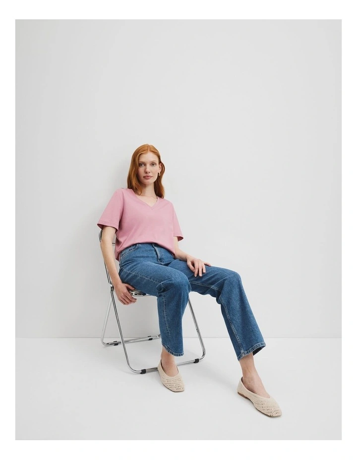 Australian Cotton Short Sleeve V-Neck Relaxed T-Shirt in Musk image 3