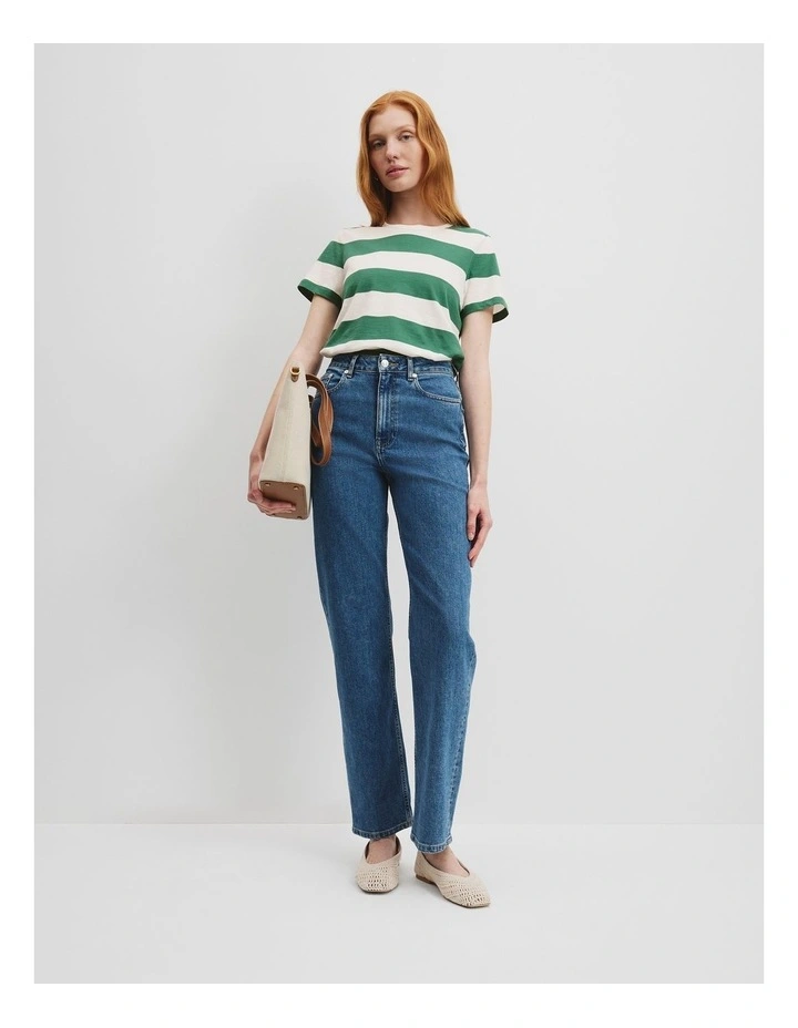Cotton Stripe Short Sleeve Cotton Slub T-Shirt in Jungle Stripe image 1