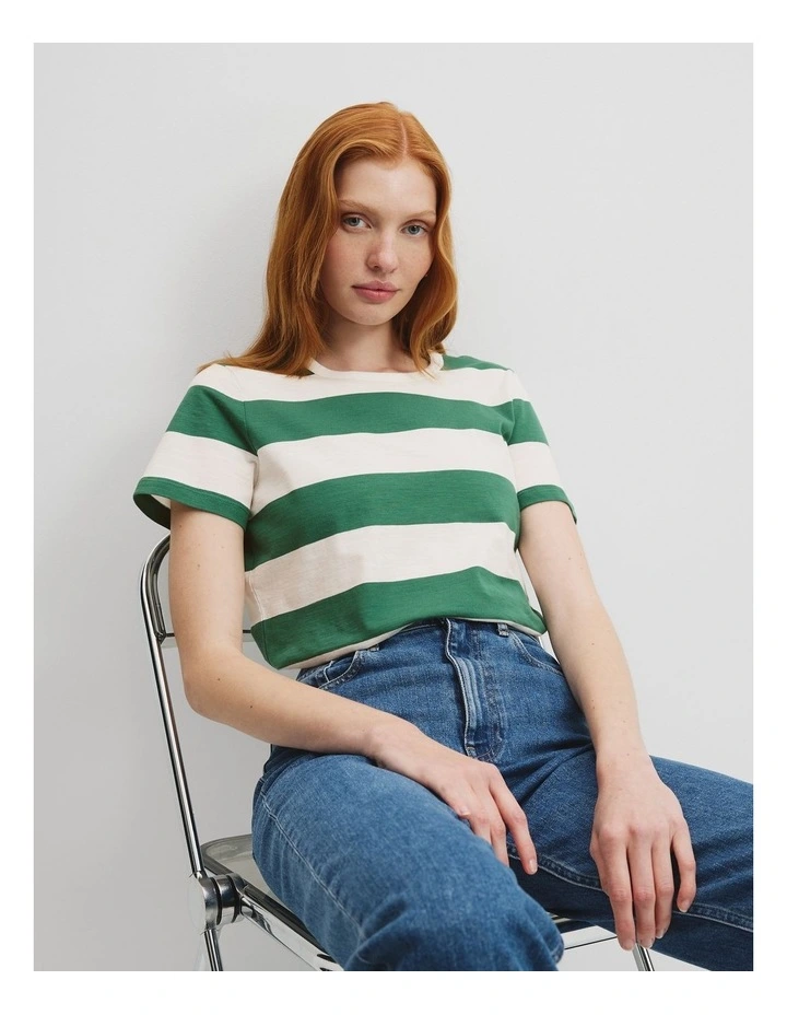 Cotton Stripe Short Sleeve Cotton Slub T-Shirt in Jungle Stripe image 3