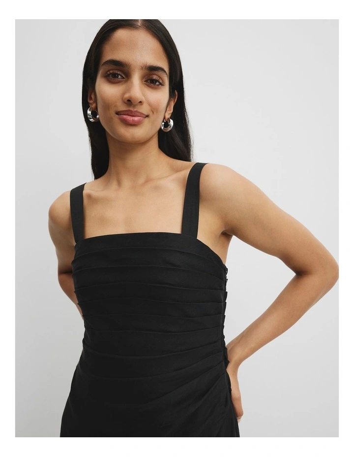 Tucked Slip Dress in Black image 2