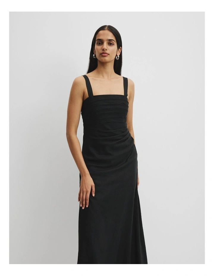 Tucked Slip Dress in Black image 3