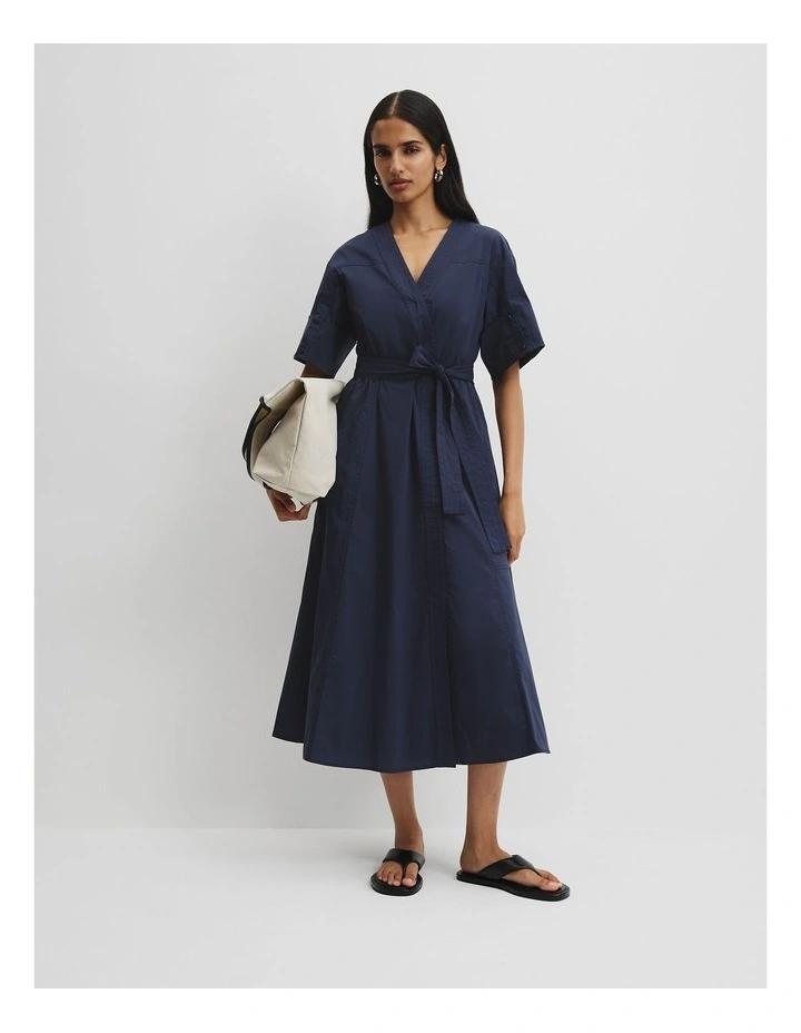 Utility Shirt Midi Dress in Navy image 2