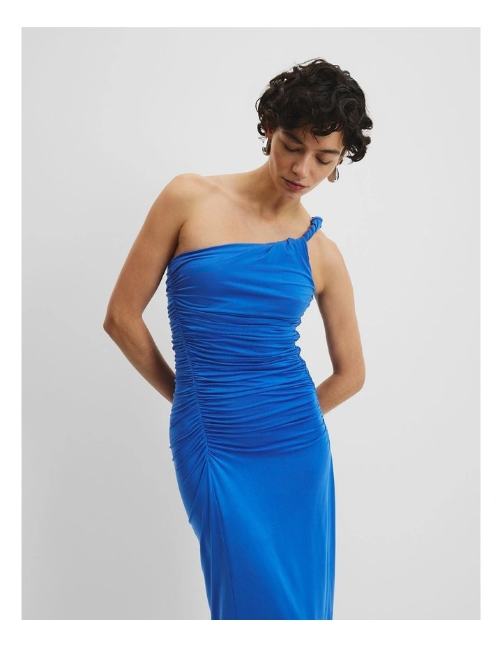 Cupro One Shoulder Dress in Marine Blue image 1
