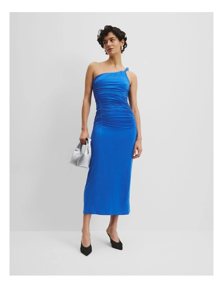 Cupro One Shoulder Dress in Marine Blue image 2