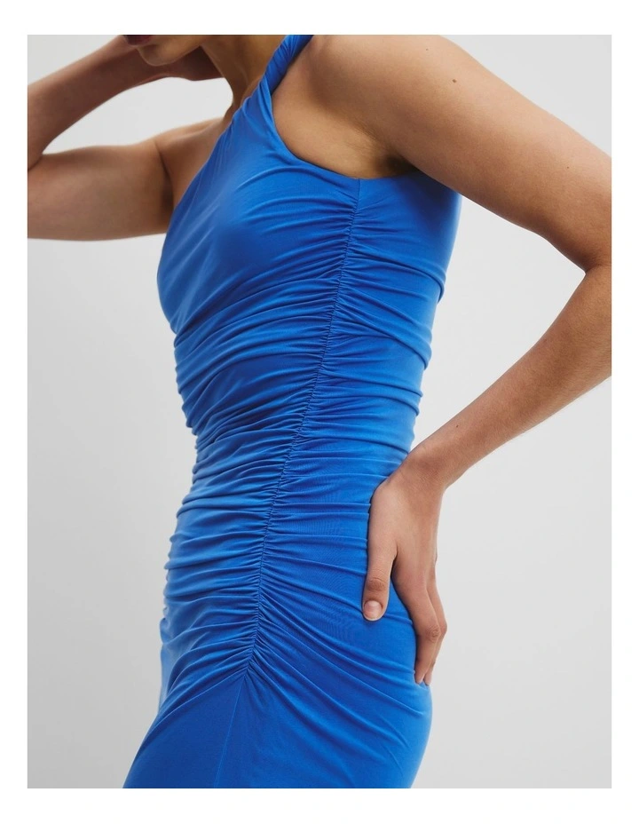 Cupro One Shoulder Dress in Marine Blue image 3