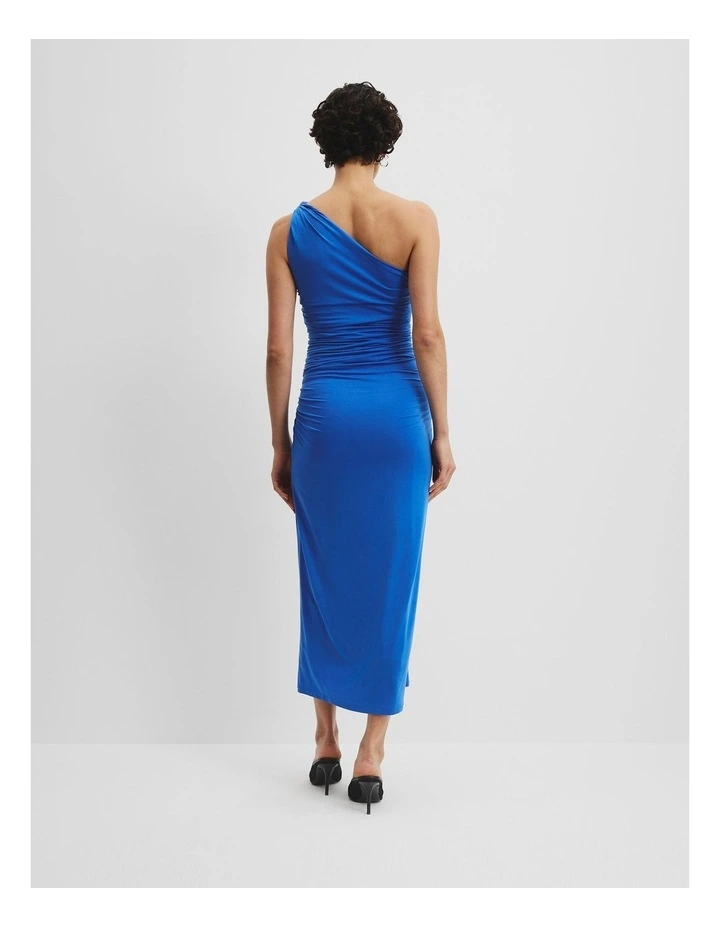 Cupro One Shoulder Dress in Marine Blue image 4