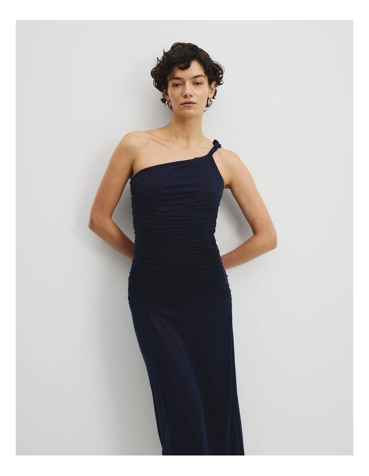 Cupro One Shoulder Dress in Navy image 1