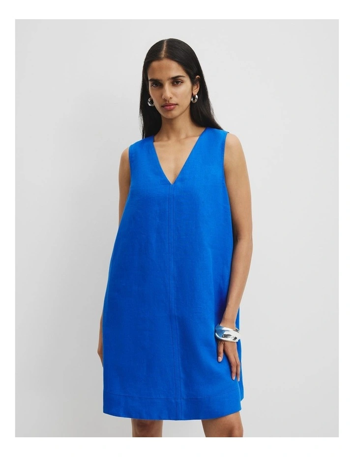 Country Road Organically Grown Linen A-Line Mini Dress in Marine