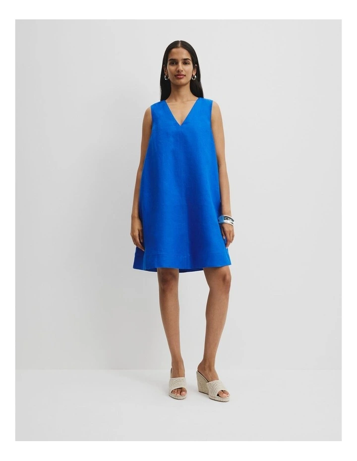Organically Grown Linen A-Line Mini Dress in Marine image 3