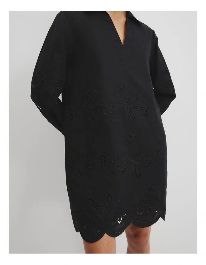 Broderie Mini Dress in Black image 3