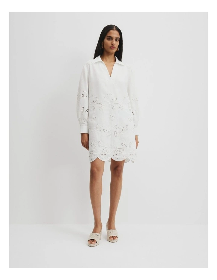 Broderie Mini Dress in White image 2