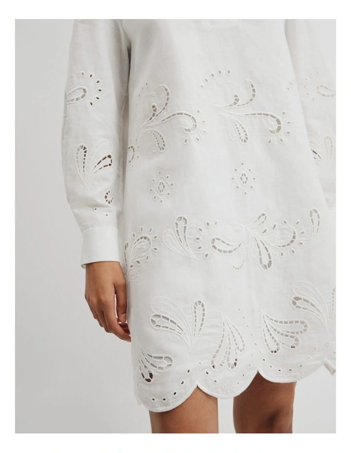 Broderie Mini Dress in White image 3