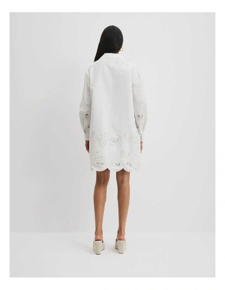 Broderie Mini Dress in White image 4