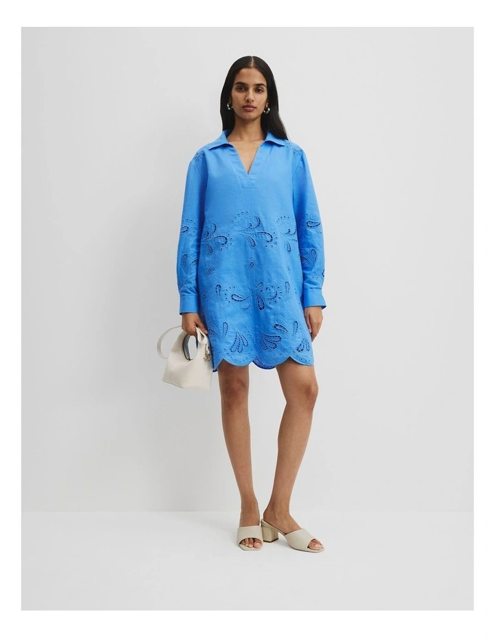 Broderie Mini Dress in Arctic Blue image 3