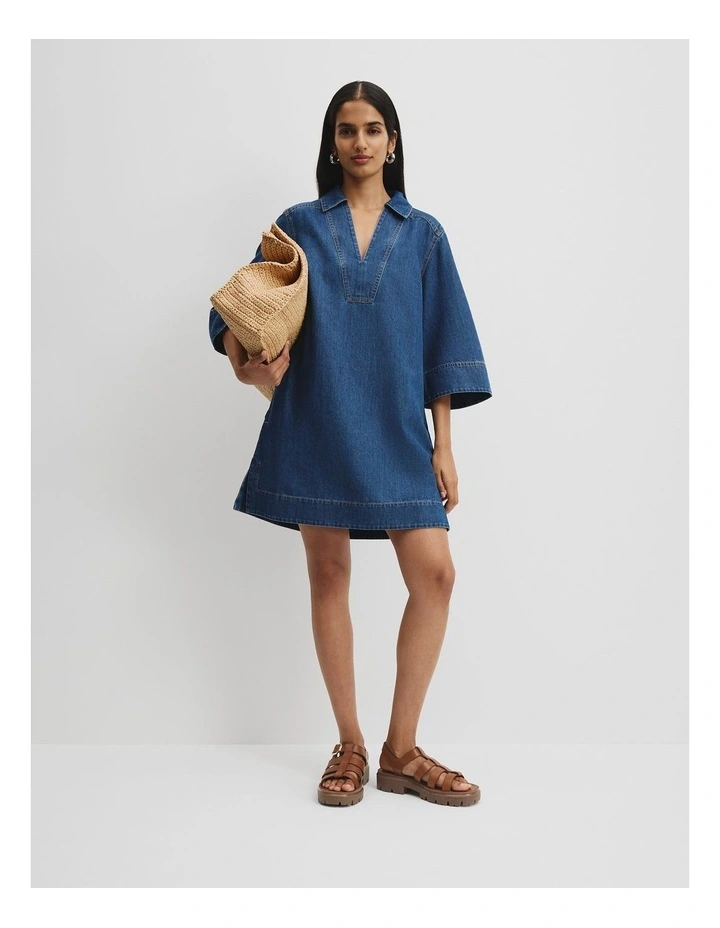 Chambray Popover Dress in Washed Indigo image 1